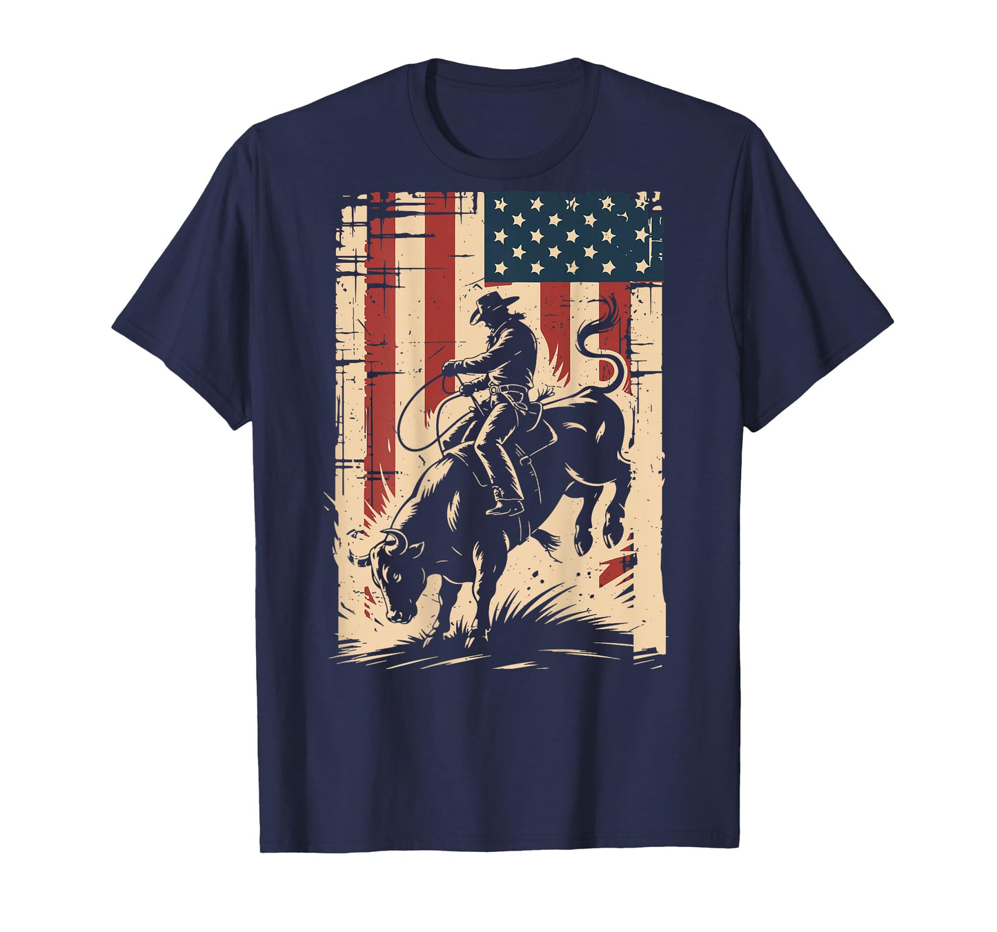American Flag Bull Riding Cowboy Patriotic Rodeo Bull Rider T-Shirt
