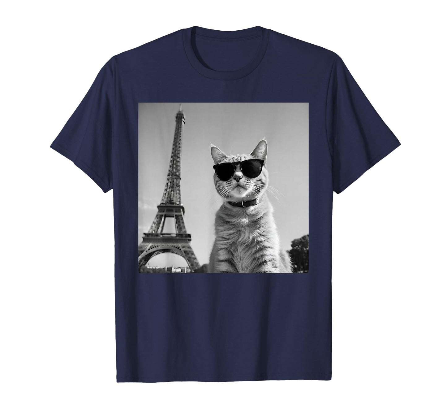 Funny French Cat Wearing Sunglasses And Paris Eiffel Tower T-Shirt