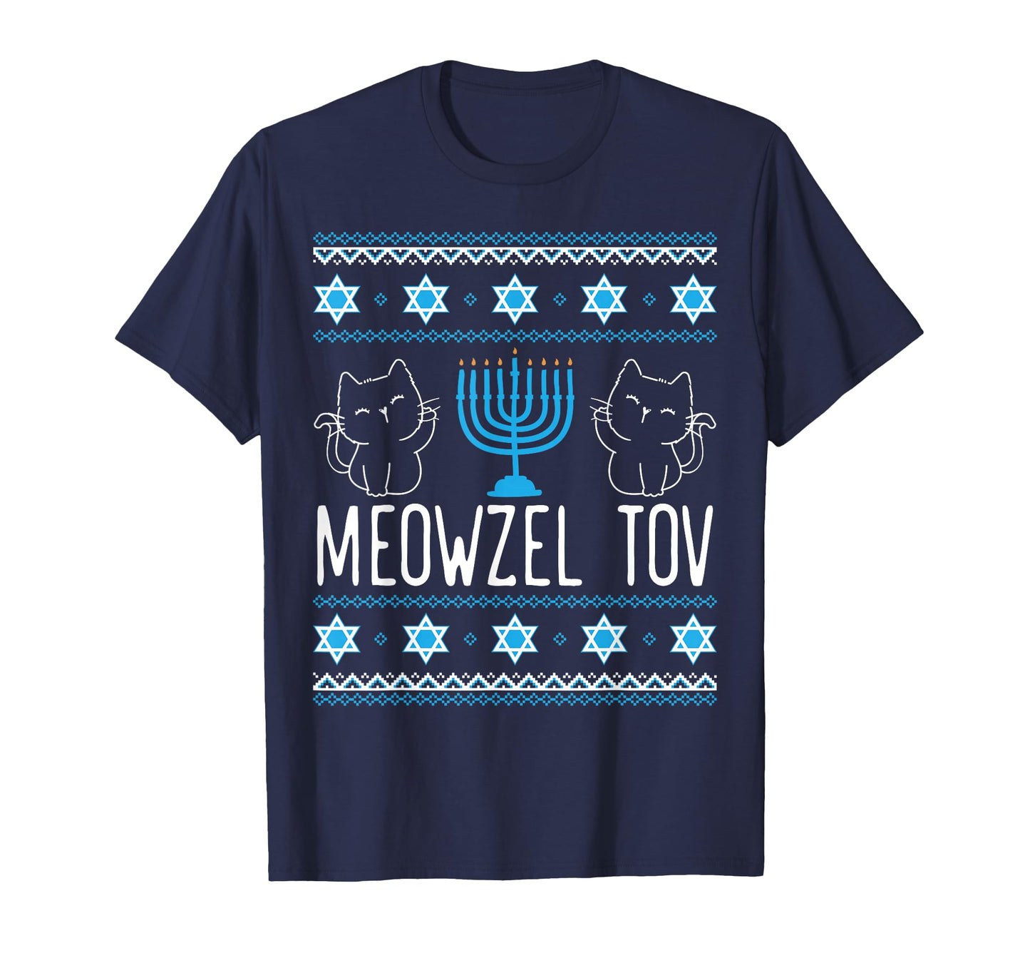 Meowzel Tov Menoarah Hanukkah Cat Lover Jewish Kitty T-Shirt