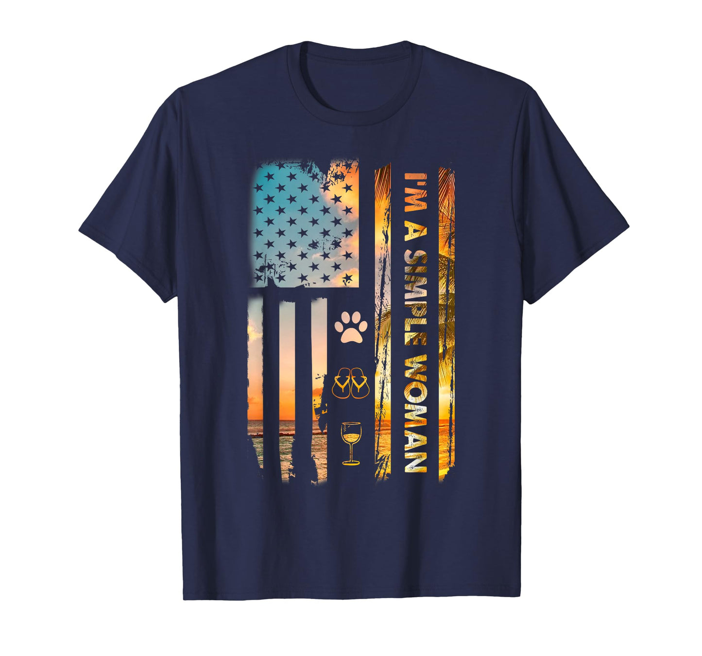 I'm A Simple Woman Camping Wine Flip Flops Love Dog USA Flag T-Shirt