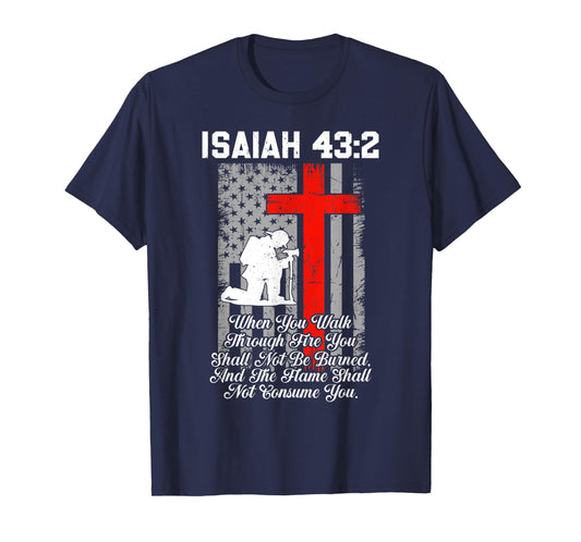 Patriotic American US Flag Firefighter Cross Christian T-Shirt