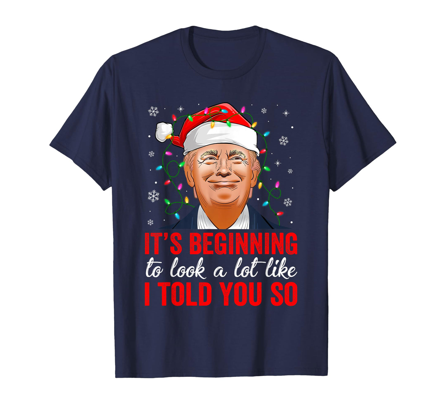 Funny Trump Christmas Lights Santa Hat Xmas T-Shirt - Unisex Adults - Black - Small - Long Sleeve - Cotton 65% Polyester 35%