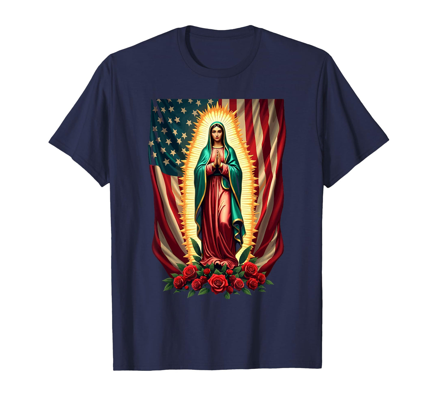 La Virgen De Guadalupe with American Flag T-Shirt