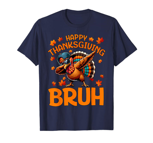 Bruh Funny Thanksgiving Turkey Dabbing Boys Kids Teens T-Shirt