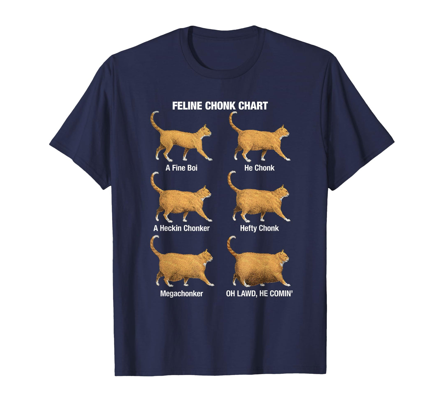 Feline Chonk Cat Chart, Funny Cat Meme, Oh Lawd He Comin T-Shirt