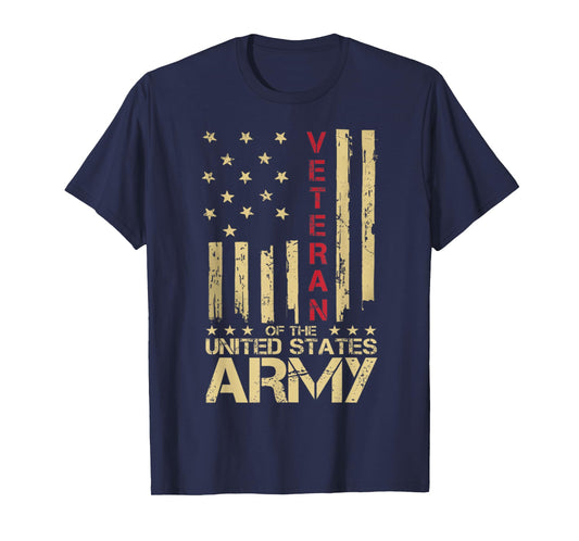 Patriotic U.S Army Veteran Red Line American Flag Vintage T-Shirt Small
