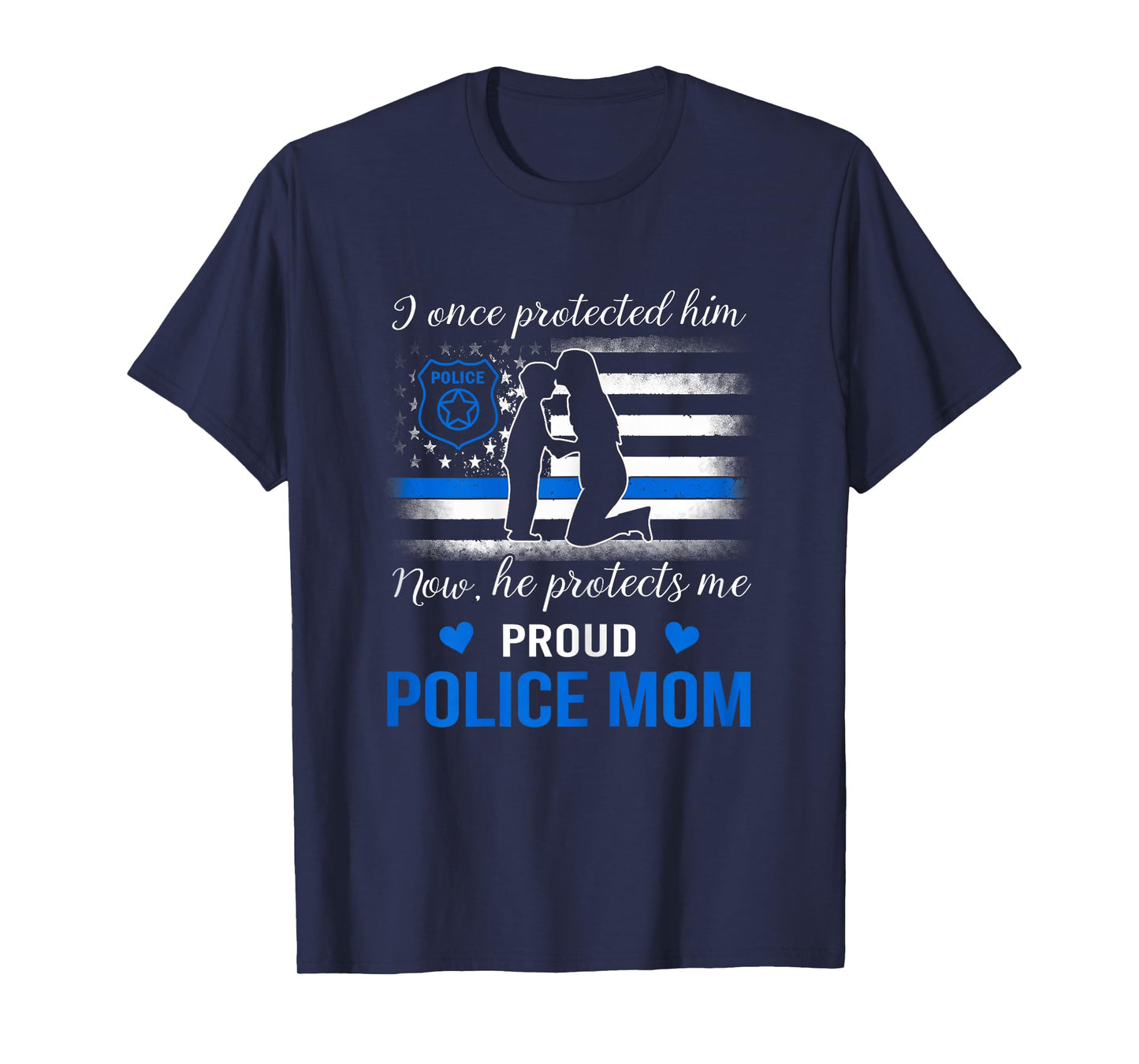 Thin Blue Line American Flag Proud Police Mom T-Shirt