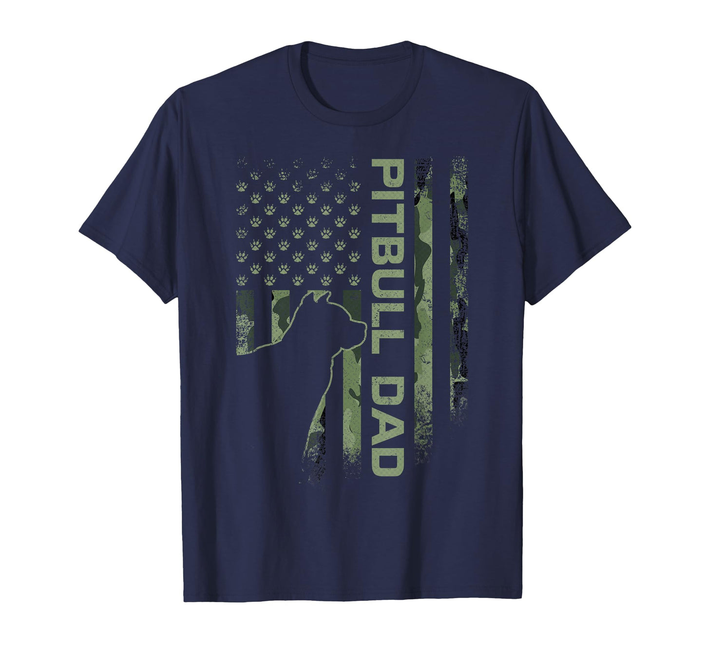 American Camo Flag Proud Pitbull Dog Dad Pittie Silhouette T-Shirt