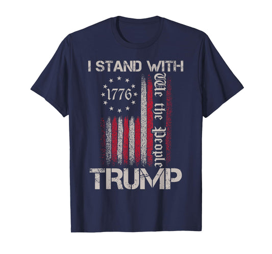 I Stand With Trump American Flag Men Woman USA Vintage Tee T-Shirt