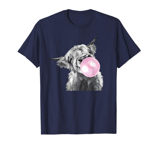 Cute Highland Cow With Bubblegum White And Black Western T-Shirt