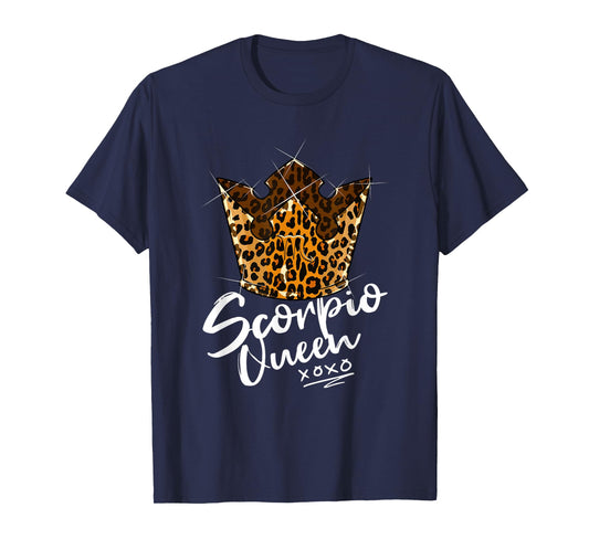 Leopard Scorpio Queen Zodiac Sign with Leopard Pattern Crown T-Shirt