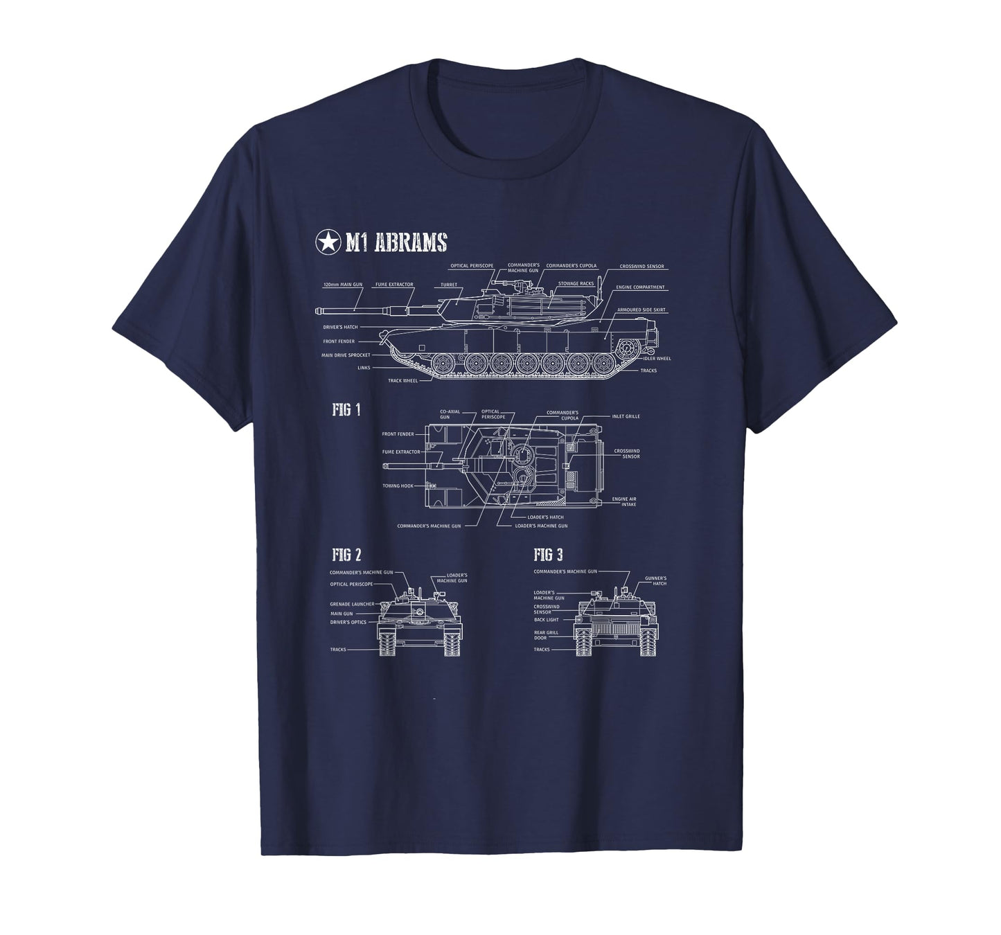 American M1A1 Abrams Main Battle Tank Blueprint T-Shirt