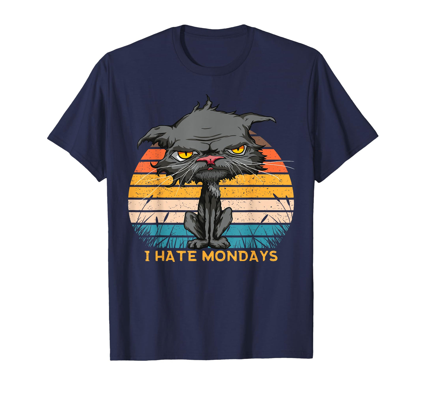 I Hate Mondays Bored Cat Yellow Eyes Retro Vintage Cat Lover T-Shirt