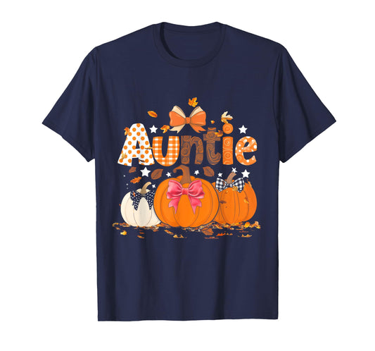 Auntie Pumpkin Fall Autumn Coquette Bow Thanksgiving Family T-Shirt