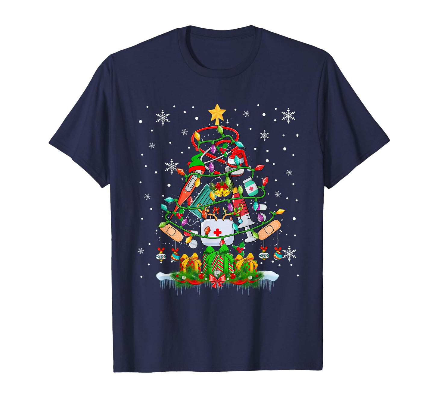 Christmas Tree Santa Reindeer Elf Medical Instruments Doctor T-Shirt