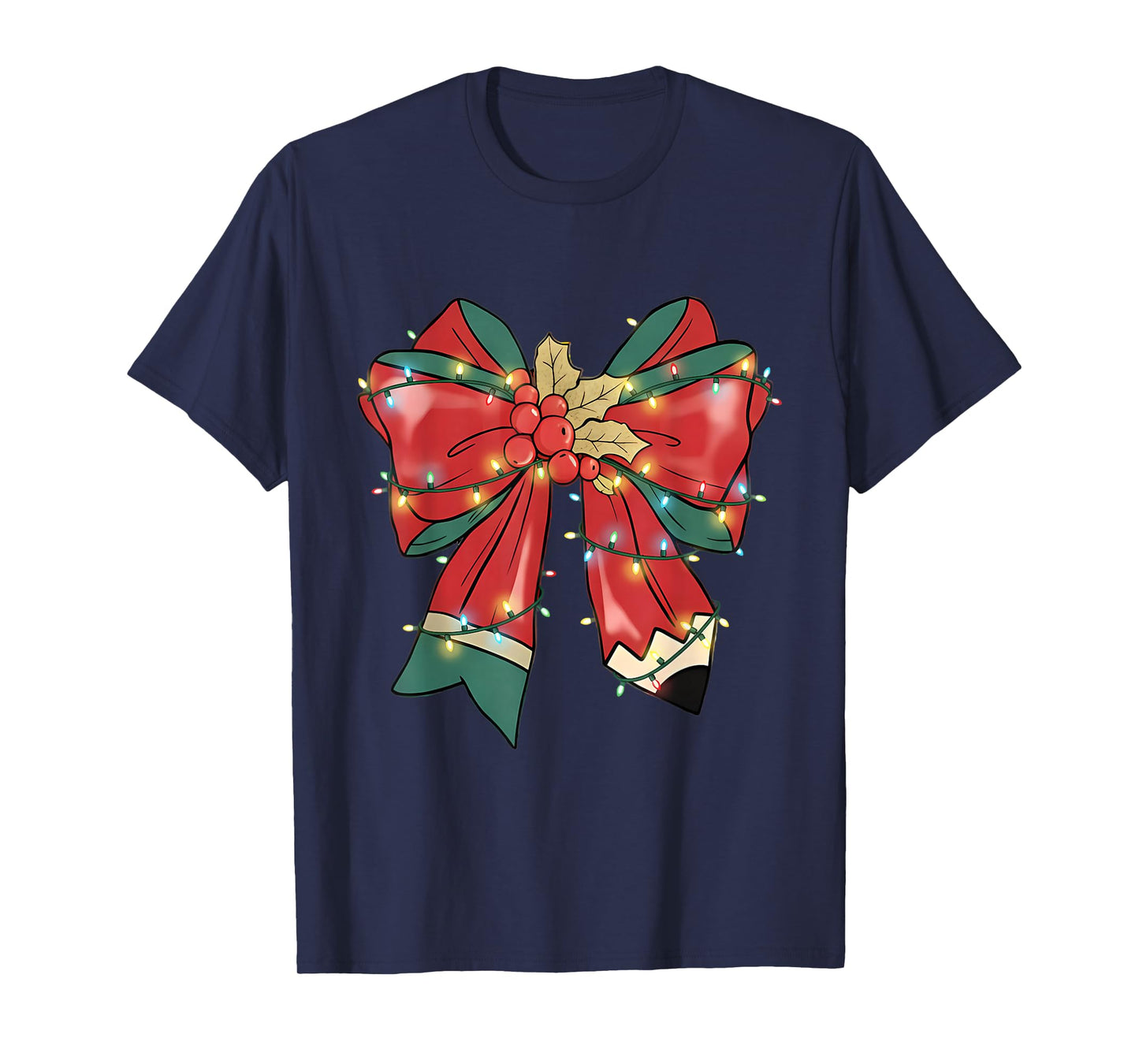 Teacher Christmas Bow Coquette Pencil Xmas Men Women Kids T-Shirt