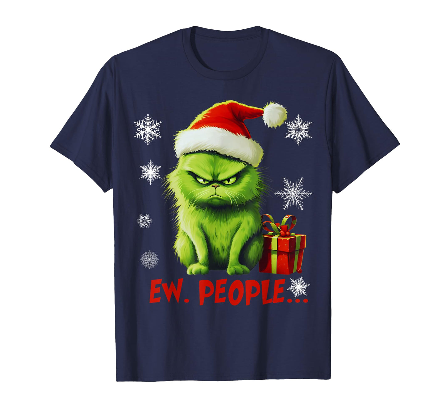 Cat Ew People Funny Christmas Meowy Xmas Gift Santa Hat Y2K T-Shirt