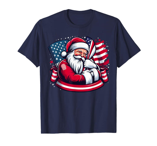 Patriotic Santa Claus Men Women Christmas USA Flag T-Shirt