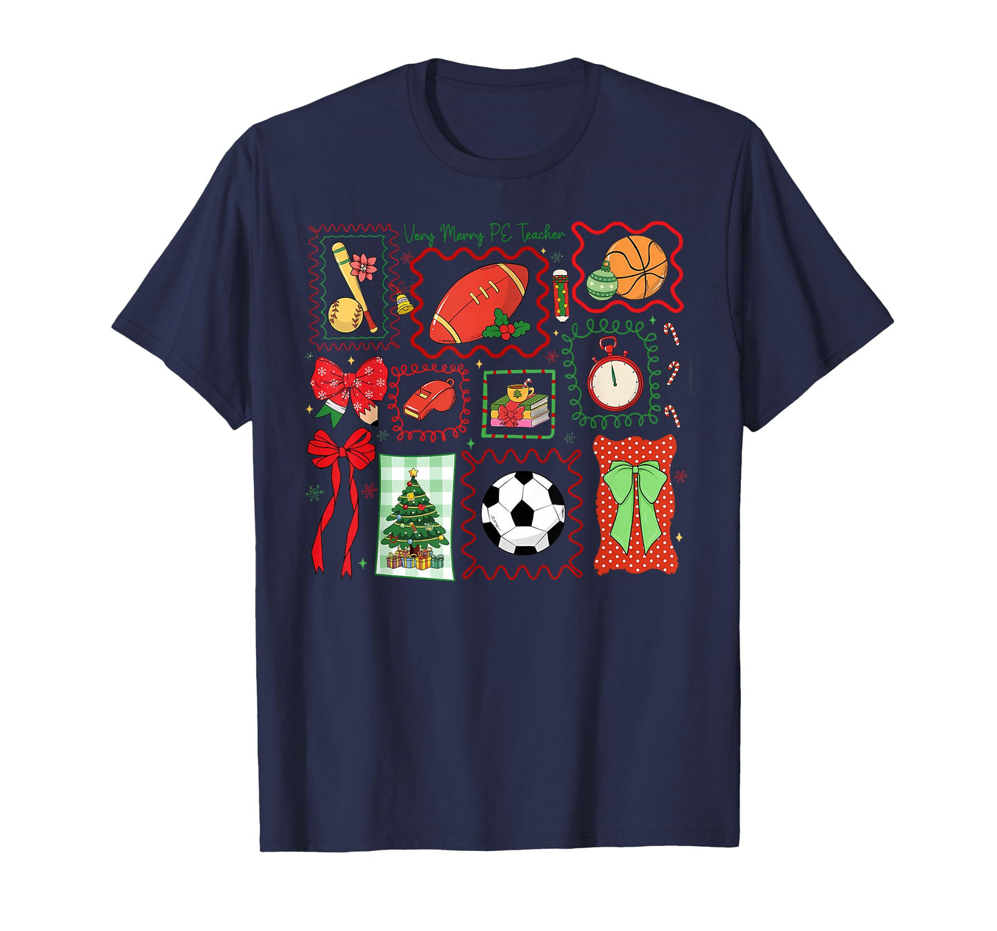 PE Teacher Christmas Bow Physical Education Teacher Outfit T-Shirt
