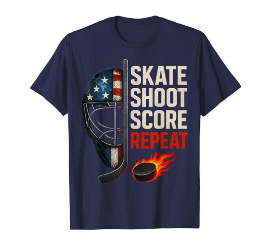 Skate Shoot Score Repeat Hockey Jersey USA Youth Men Boys T-Shirt