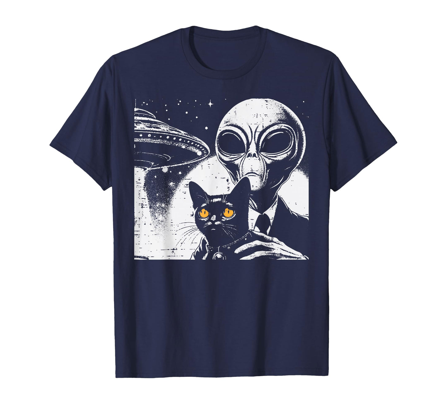 Alien with Cat Funny UFO Space Pet Women Girls Kids Men T-Shirt