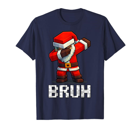 Bruh Christmas Santa Dabbing Gamer Pixel Men Boy Kid Xmas T-Shirt