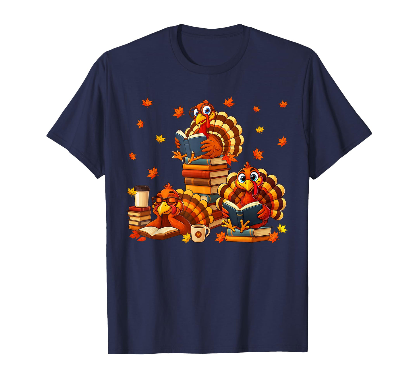 Funny Turkey Read Books Reading Fall Thanksgiving Teacher T-Shirt