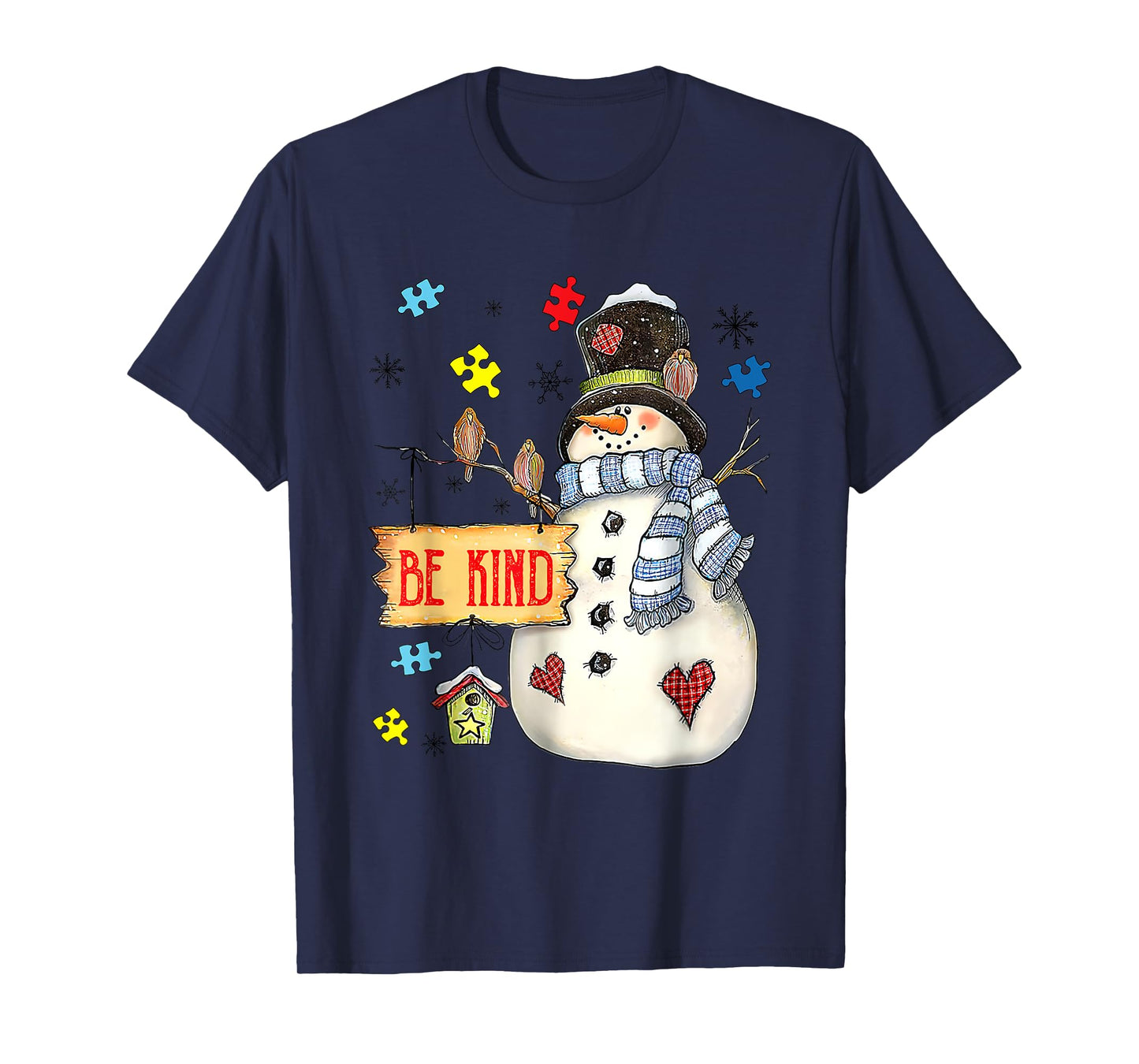 Be Kind Snowman Puzzle Autism Awareness Funny Family Xmas T-Shirt
