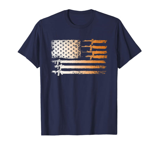 Guns Flag Distressed Gift Tshirts Veterans Hunters T-Shirt