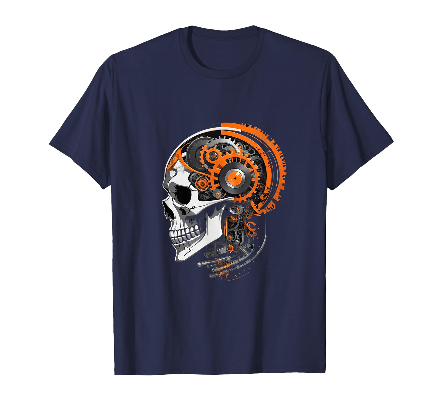 Cyberpunk Skull with Gears Vinyl Record Art Futuristic T-Shirt