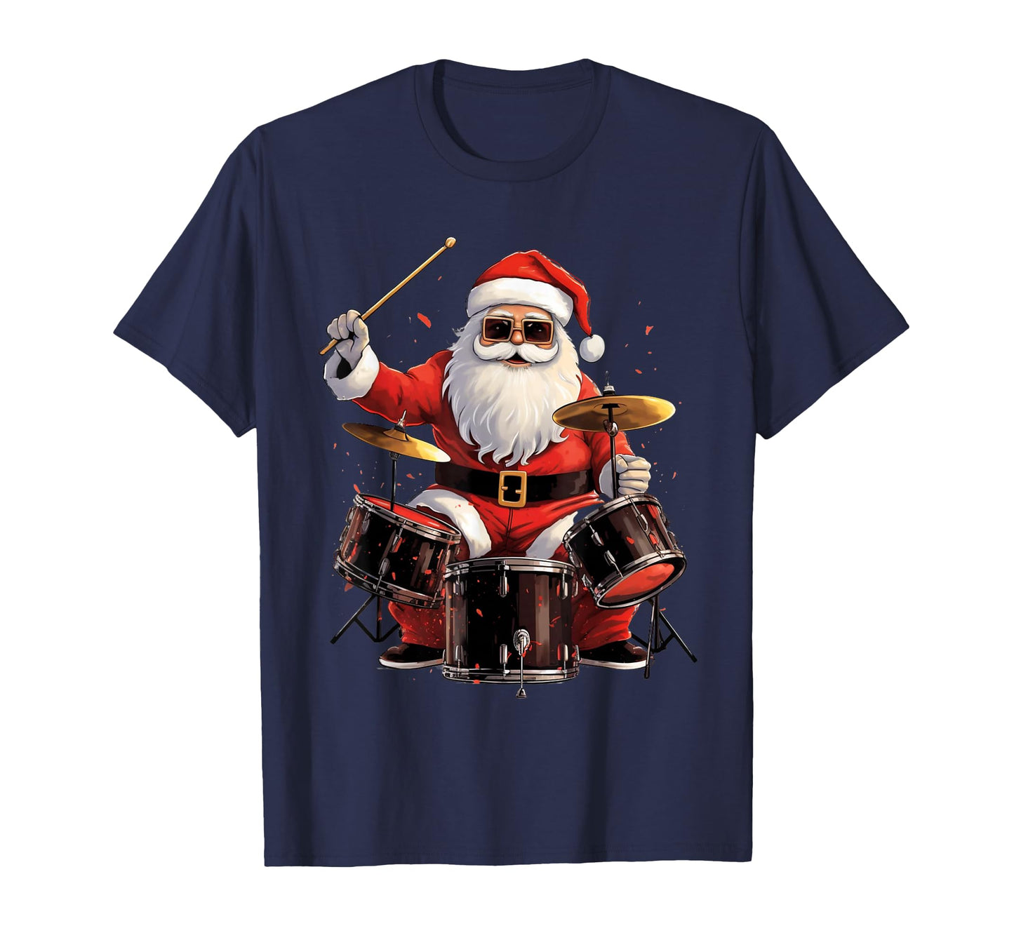 Santa Drumming Funny Musician Christmas Holiday Pajamas T-Shirt