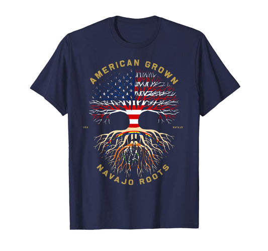 American Grown With Navajo Roots Tree USA Flag Unique Gifts T-Shirt