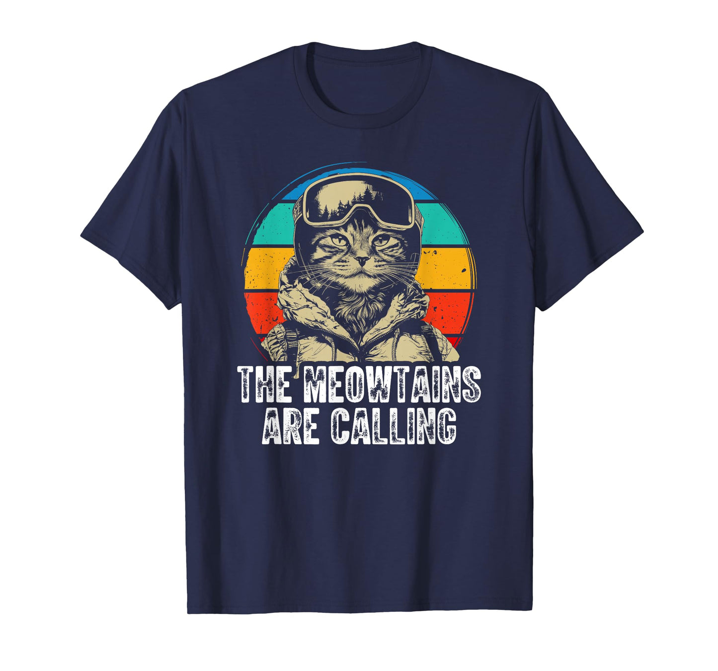 Funny Skiing Cat Gift Snowboarder Accessories The Meowtains Are Calling Cat Goggle Design Unisex-Adults Kids Black Short Sleeve Crew Neck T-Shirt S