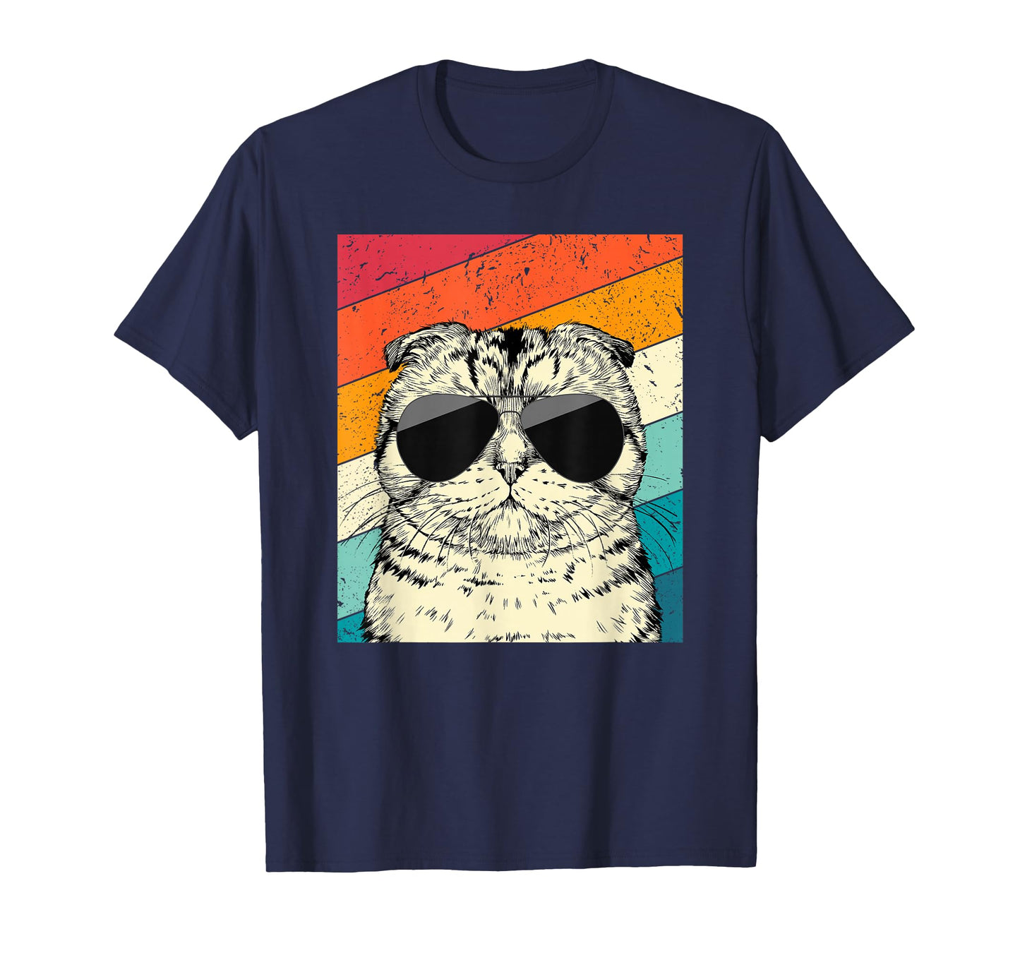 Retro Vintage Scottish Fold Cat with Sunglasses Cat Lovers T-Shirt