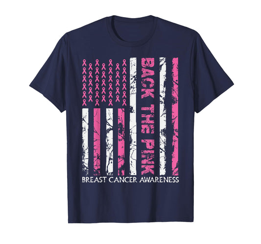 Back The Pink Breast Cancer Awareness US American Flag T-Shirt