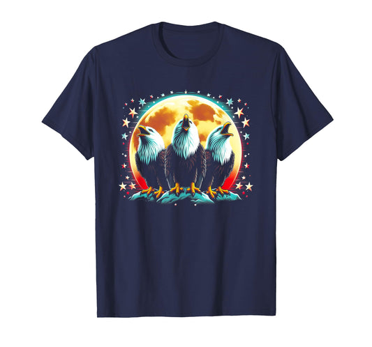 3 Eagles Howling At The Moon Funny Eagle Bird Lover Birder T-Shirt