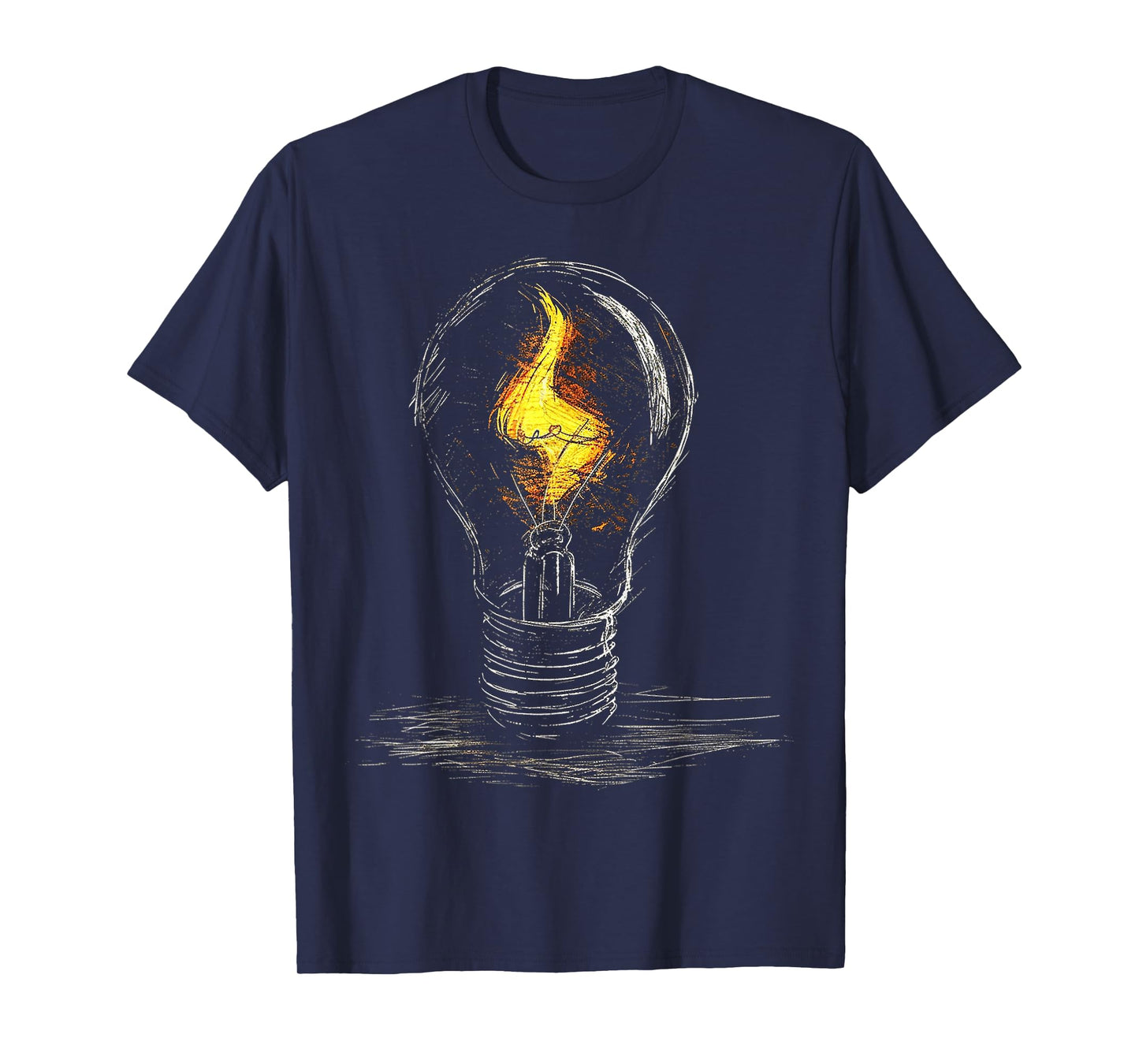 @rtY Light Bulb Drawing Flame Artwork Graphic Art T-Shirt, Small, Black