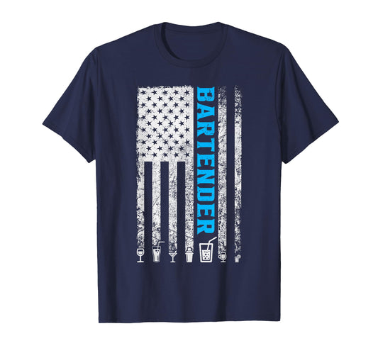 Bartender American Flag 4th of July Vintage Funny Bartender T-Shirt