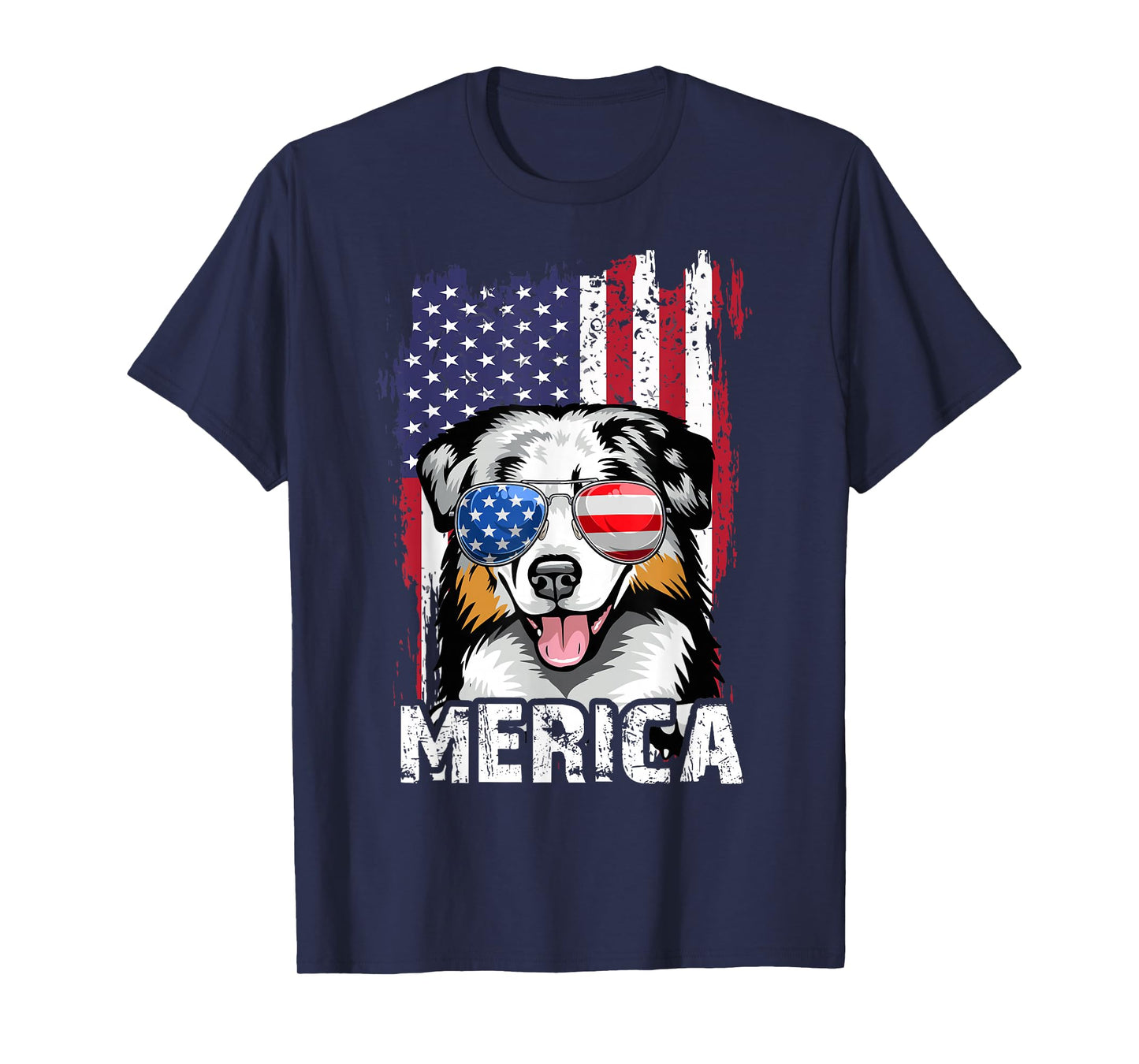 Australian Shepherd 4th of July Merica USA Flag Aussie Dog T-Shirt