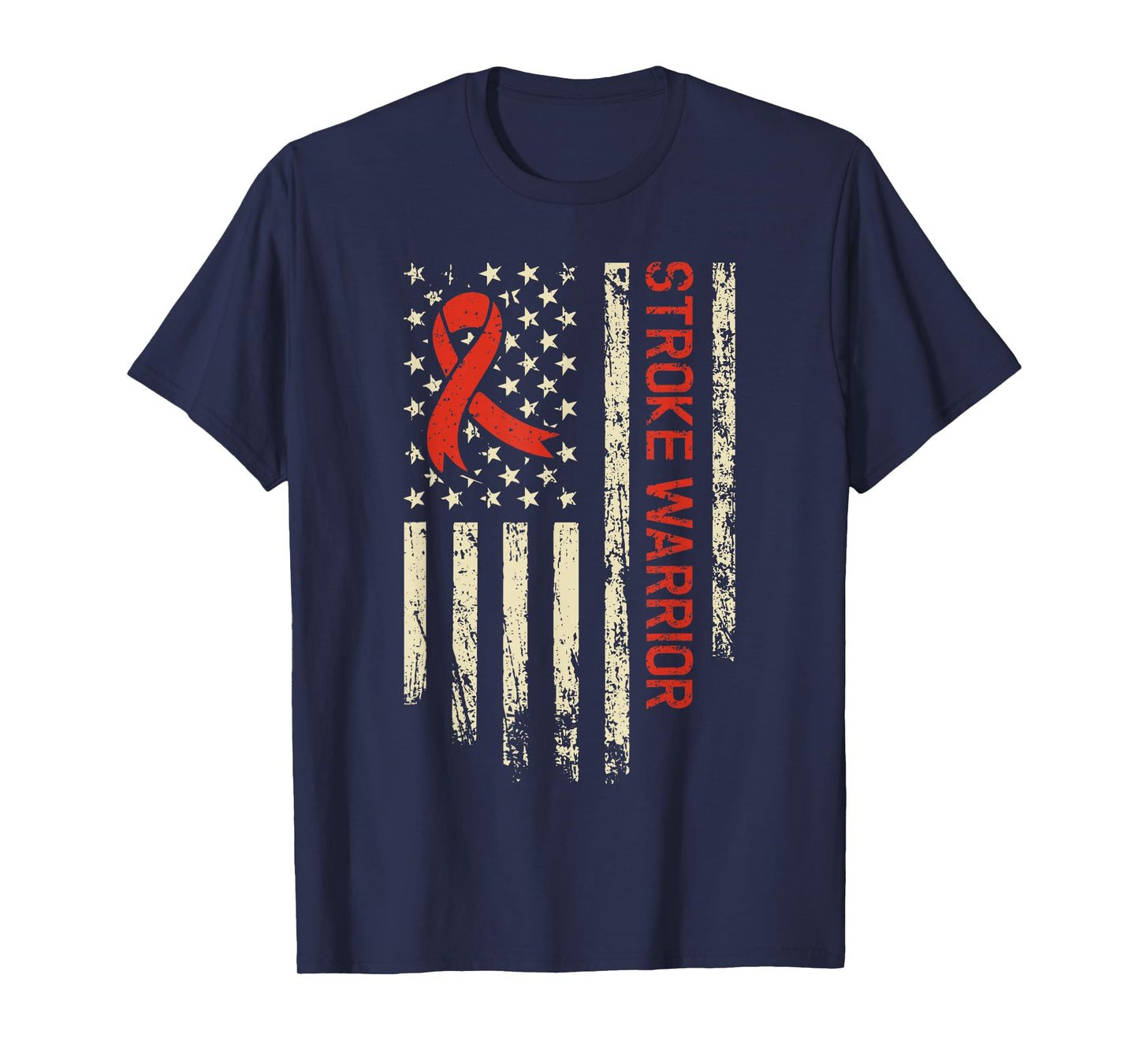 Stroke Warrior USA Flag - Red Ribbon Stroke Awareness T-Shirt