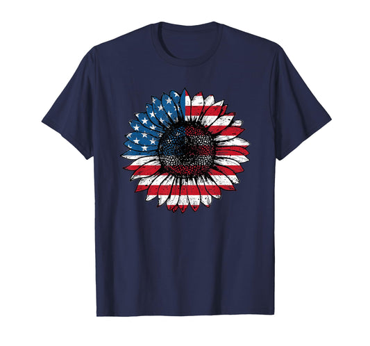 4th Of July Love Sunflower Patriotic American Freedom Flag T-Shirt