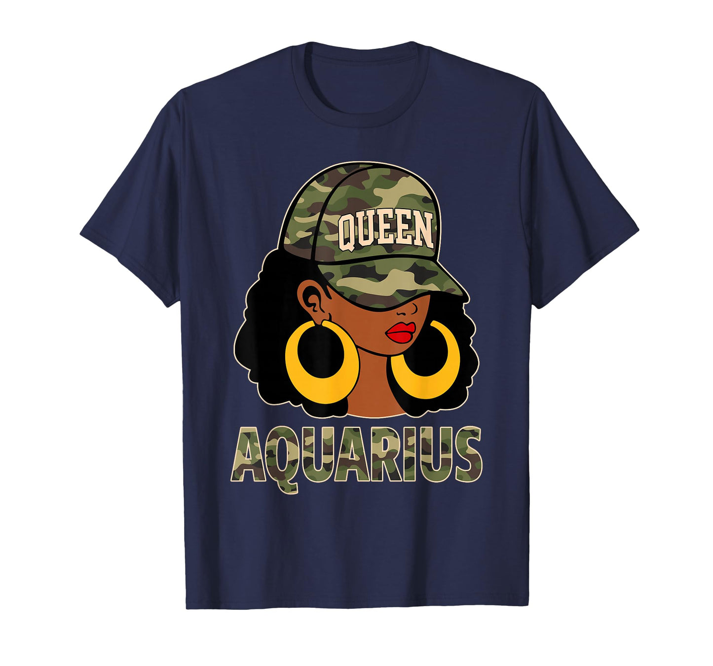 Aquarius Queen Black Woman Cap Hat Camo Afro Girl Zodiac T-Shirt