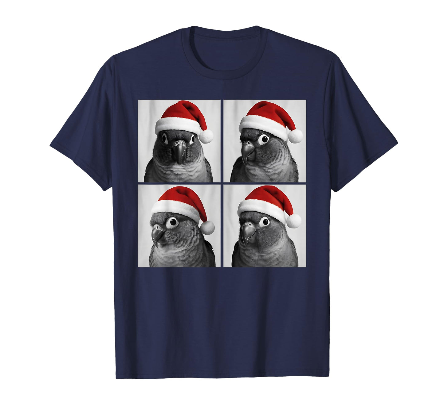 Funny Christmas Green Cheek Conure Santa Photo Booth Parrot T-Shirt