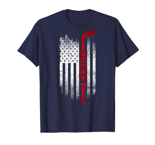 Hockey Stick USA Flag Sports Patriotic Ice Hockey Player T-Shirt