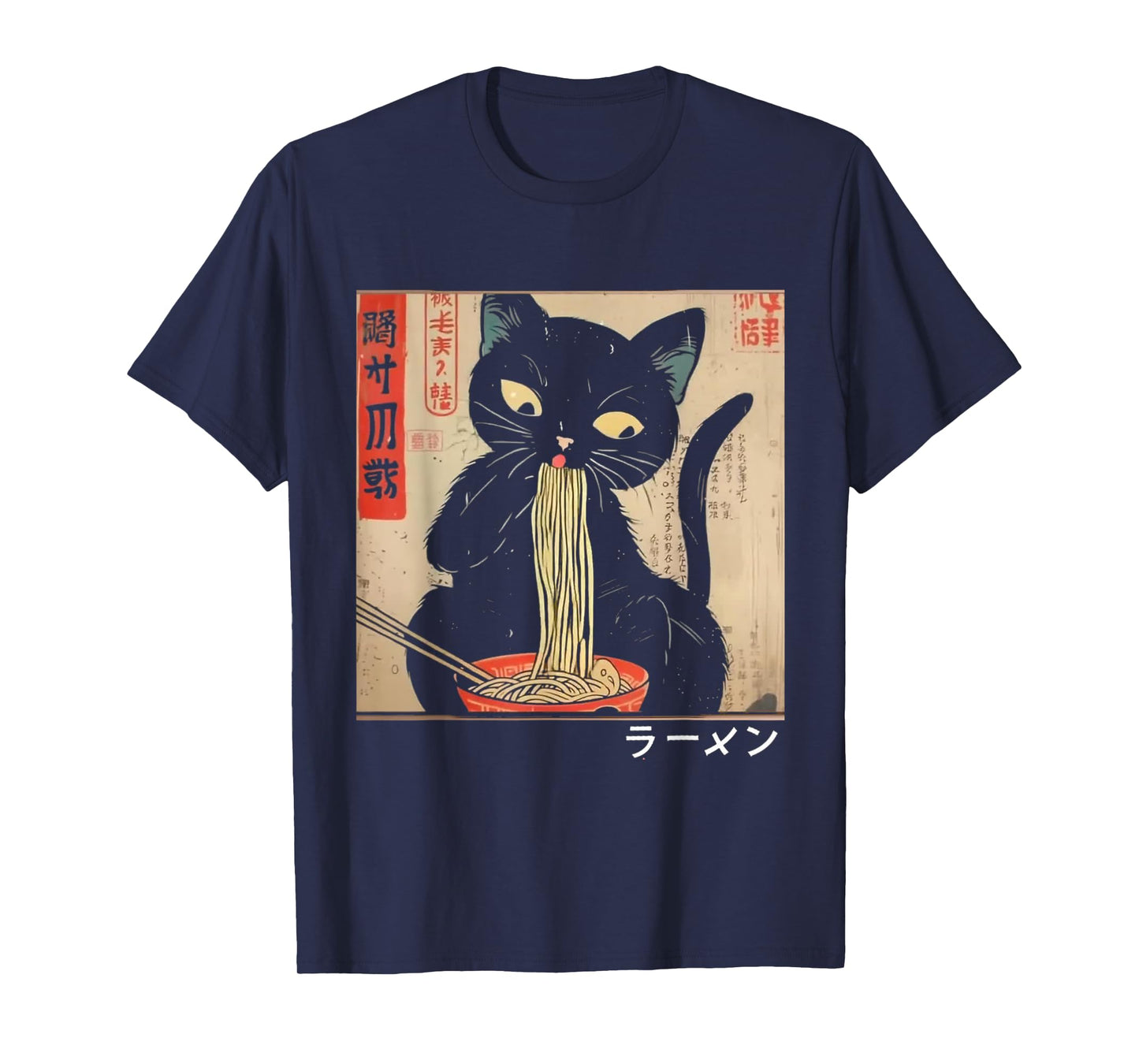 Cat Ramen Funny Graphic Tees Japanese Kawaii Cat Anime T-Shirt