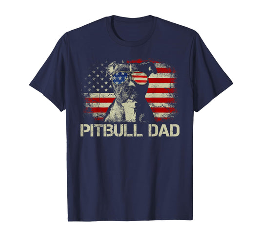 Best Pitbull Dad Ever Shirt American Flag 4th of July Gift T-Shirt