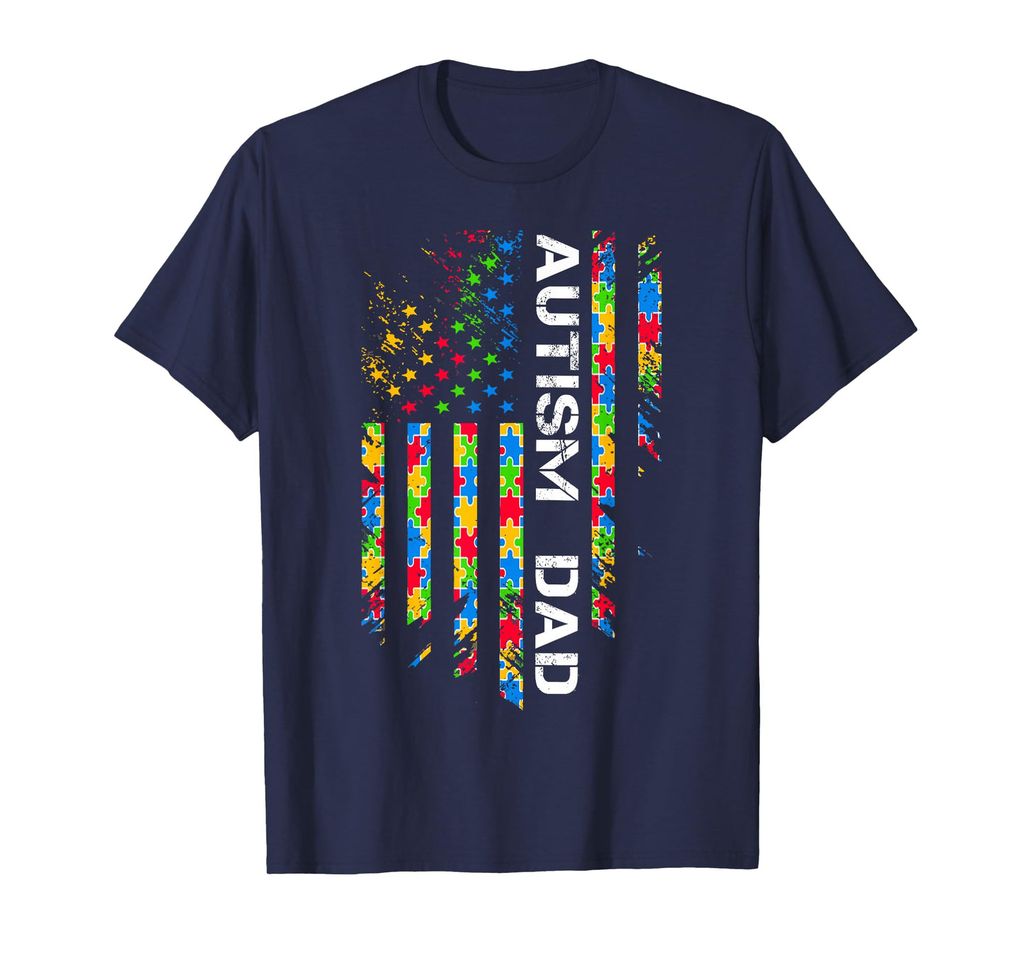 Autism Dad Awareness American Flag USA T-Shirt