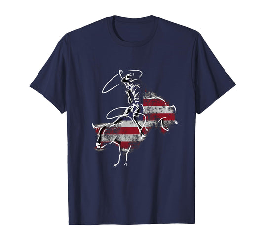 American Rodeo Bull Riding Retro Grunge USA Vintage Flag T-Shirt