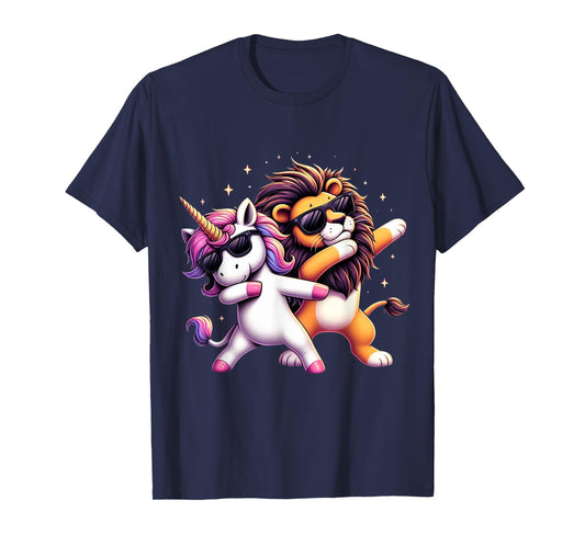 Dabbing Unicorn And Lion Boys Girls Men Women Kids Adults T-Shirt