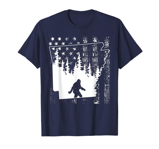 Arkansas Bigfoot Gift Sasquatch American Flag Silhouette Usa T-Shirt